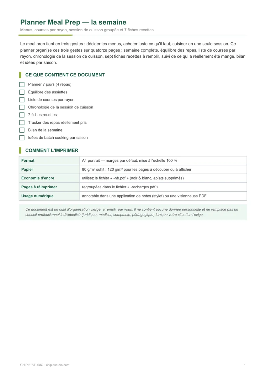 Aperçu de la première page : planner-meal-prep-semaine.pdf
